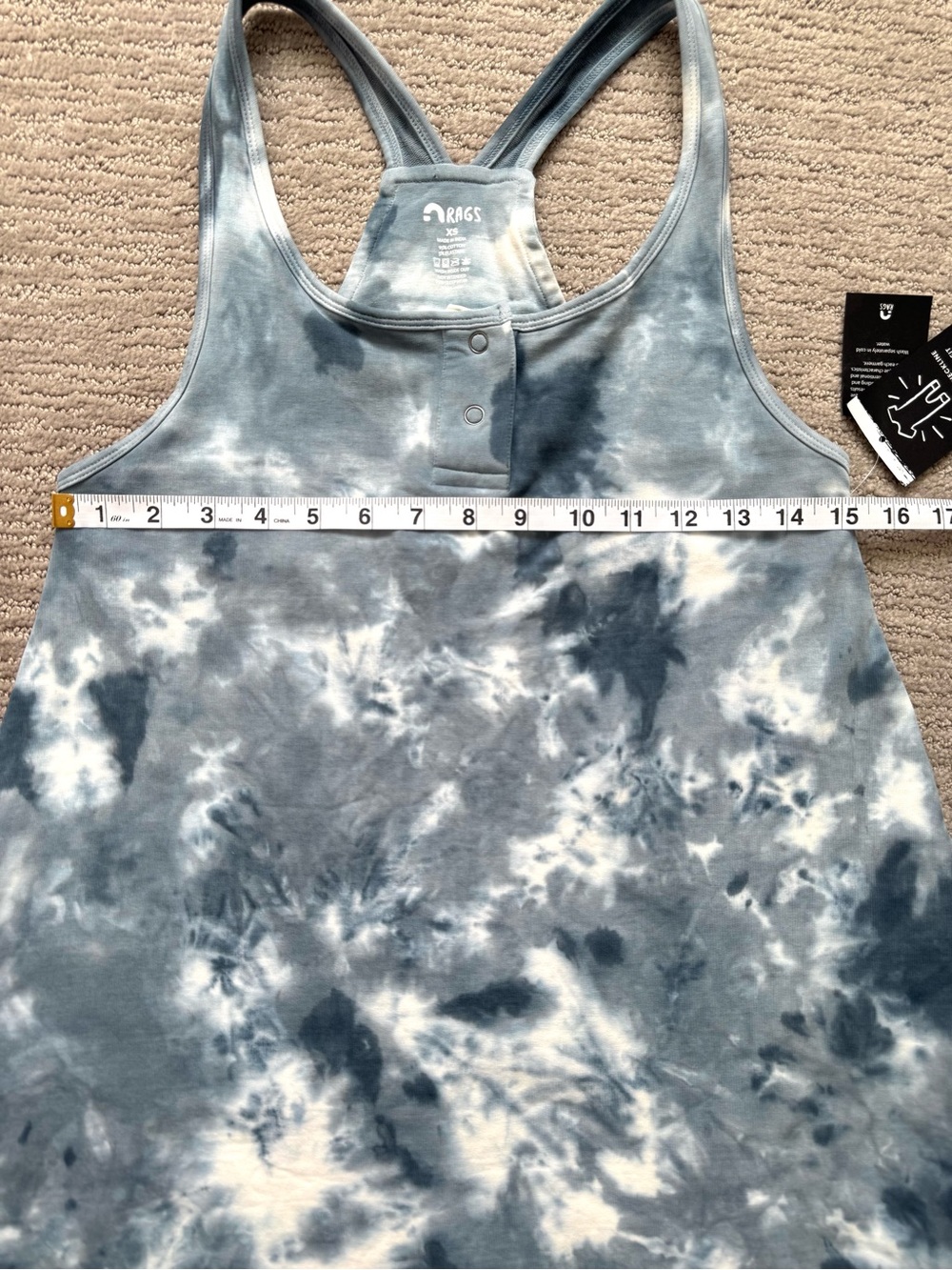 RAGS Adult Shorts Romper in Blue/White Tie Dye Snapless One Piece Women XS NWT - Picture 11 of 16
